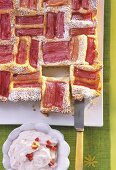 Rhubarb cake with strawberry quark