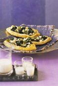 Pide with feta cheese and spinach