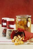 Cheesy nibbles, bottled fruit and spice mixtures to give as gifts