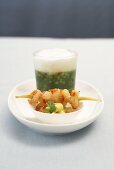 Cold cucumber and coriander soup with prawns