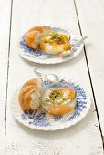 Eggs in a glass bowl with cress