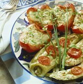 Stuffed peppers and courgettes