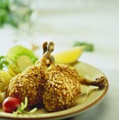 Chicken legs with almond crust