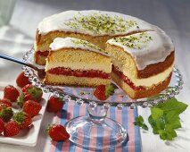 Strawberry cream cake with rose liqueur