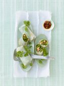 Rice paper rolls filled with Thai asparagus