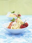 Ice cream spaghetti with tomato sauce