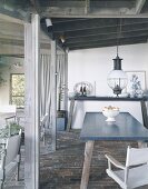 Rustic dining room with simple console table and plain dining table