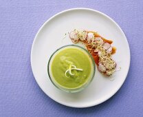 Cold avocado soup with smoked salmon