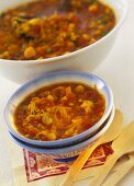 Vegetable soup with chick-peas and rice noodles