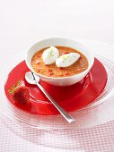 Chilled strawberry and mango soup with egg white gnocchi