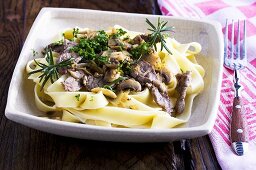 Tagliatelle with beef and mushrooms