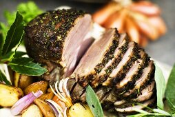 Roast lamb with a herb crust