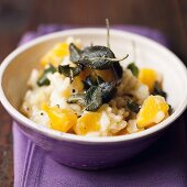 Pumpkin risotto with deep-fried sage