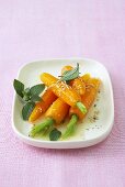 Carrot salad with honey and sesame dressing and mint
