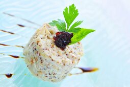 Timbale of crabmeat with mustard and cranberry compote