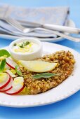 Turkey escalope in walnut crust with lemon sauce