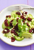 Tomatillo salad with dried tomatoes, garlic and coriander