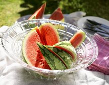 Slices of watermelon in glass bowl