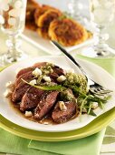 Duck breast with rocket pesto