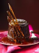 Chocolate pudding with caramel lattice