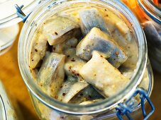 Pickled herrings in mustard sauce