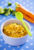 Carrot and broccoli puree with rice (baby food)