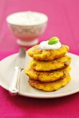 Pumpkin patties with yoghurt dip