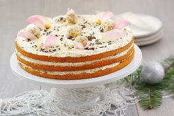 Almond cake with rose petals for Christmas