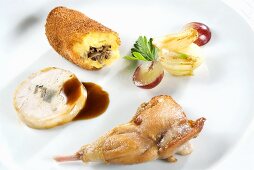 Appetisers: ballotine, pheasant leg, sweet potato croquette