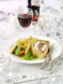 Chicken breast in puff pastry and vegetables for Christmas