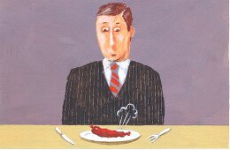 Man in suit with joke sausage (Illustration)