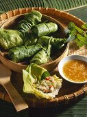 Stuffed lettuce leaves with orange dip (Vietnam)