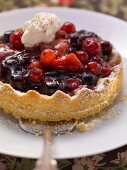 Red berry tart with spiced coffee cream