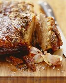 Roast pork with crackling and seasoning