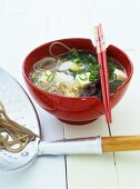 Japanese miso soup with soba noodles