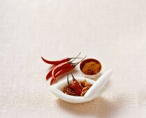 Chili peppers, fresh and dried, chili flakes and chili powder