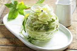 A jar of pickled courgette