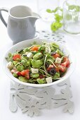 Broad bean and tomato salad with fried celeriac