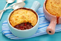 Bean chilli with a cornbread topping
