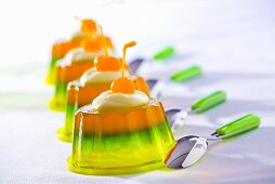 Coloured jellies with cocktail cherries