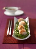 Steamed lychees stuffed with prawns