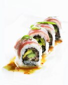 Inside-out rolls with avocado and tuna filling