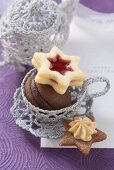 Assorted Christmas biscuits in silver cup