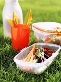 Raw vegetables in Tupperware container for a picnic