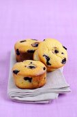 Blueberry muffins on fabric napkin