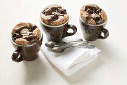 Chocolate cherry puddings in cups (Amarena cherries)