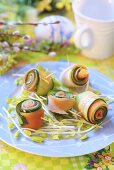 Vegetable rolls on sprouts for Easter