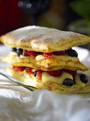 Millefeuille filled with berries and custard