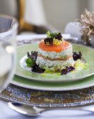 Festive salmon and cream cheese timbale