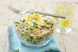 Bean and celeriac salad with mayonnaise, tarragon and egg